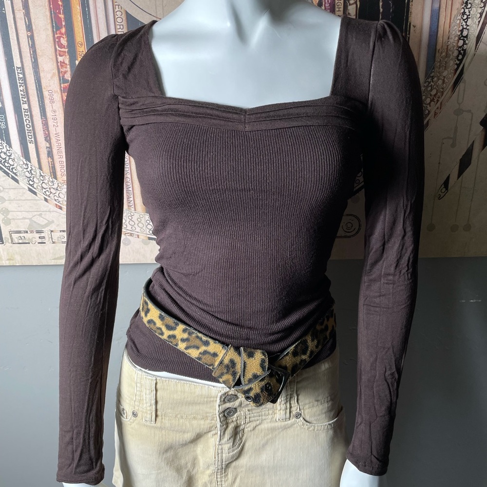 Brown Long Sleeve Ribbed Shirt